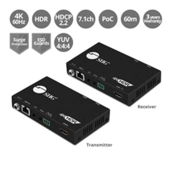 SIIG Accessory CE-H23211-S1 4K HDR HDMI2.0 HDBaseT Extender Cat5e 6 with RS-232 and IR 60m Brown Box Fashion