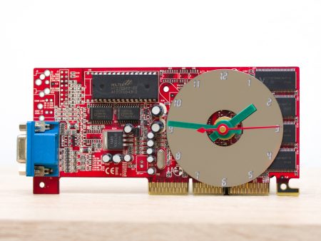 Desk clock - Recycled slim graphics card clock, unique office clock, red circuit board For Discount