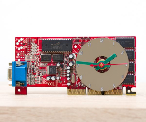 Desk clock - Recycled slim graphics card clock, unique office clock, red circuit board For Discount