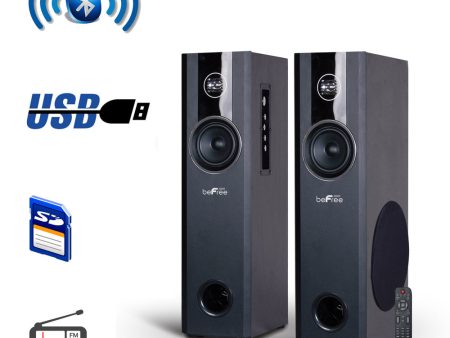 beFree Sound 2.1 Channel BluetoothPowered Black Tower Speakers With Optical Input on Sale