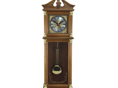 Bedford Clock Collection 34.5 Inch Chiming Pendulum Wall Clock in Antique Harvest Oak Finish Online Sale