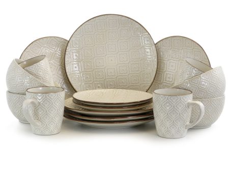 Elama White Lily 16 Piece Luxurious Stoneware Dinnerware with Complete Setting for 4 For Discount