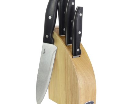 Oster Granger 5 Piece Stainless Steel Cutlery Knife Set with Half Moon Natural Wood Block Online Hot Sale