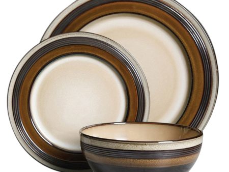 Gibson Elite Everston 12 Piece Dinnerware Set in Cream and Brown Discount