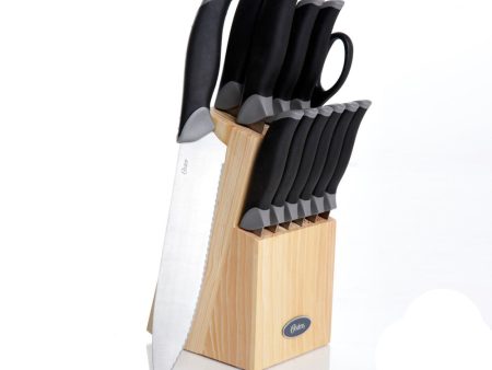 Oster Lingbergh 14 Piece Stainless Steel Cutlery Knife Set with Pine Wood Block Hot on Sale