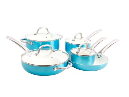 Oster Montecielo 9 Piece Cookware Set in Metallic Turquoise Online now