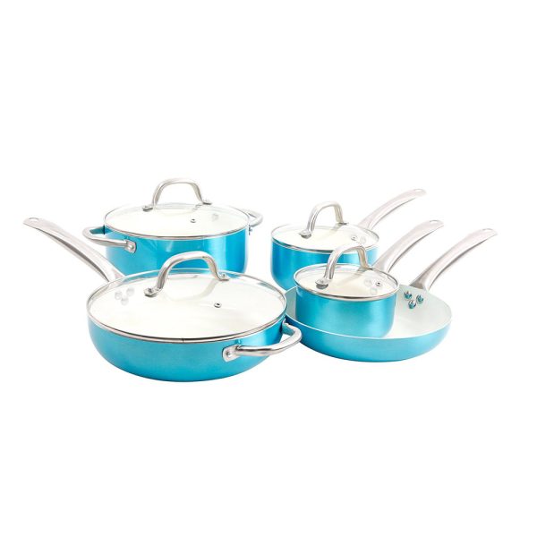 Oster Montecielo 9 Piece Cookware Set in Metallic Turquoise Online now