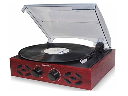 TechPlay 3 Speed Wooden Retro Classic Turntable with FM Radio, Headphone Jack and Built in Speakers - Wood For Discount