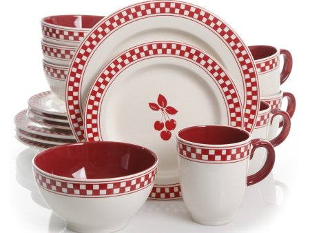 Gibson General Store 16 Piece Cherry Diner Ceramic Dinnerware Set For Cheap