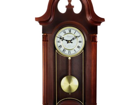 Bedford Clock Collection 26.5 Inch Chiming Pendulum Wall Clock in Colonial Mahogany Cherry Oak Finish Supply