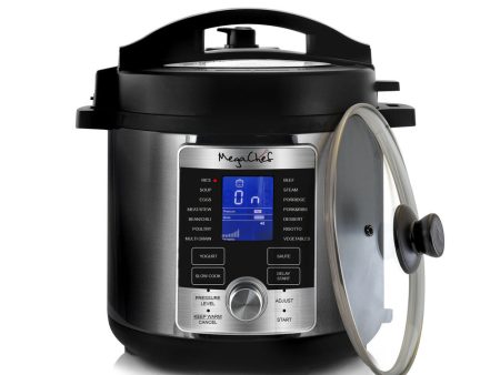 MegaChef 6 Quart Stainless Steel Electric Digital Pressure Cooker with Lid For Sale