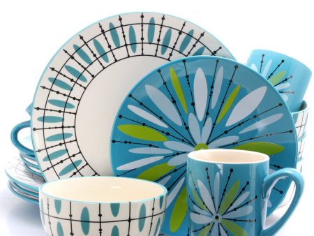 Studio California Luminescent Anza 16 Piece Round Stoneware Dinnerware Set in Teal Online now