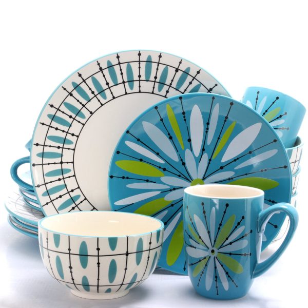 Studio California Luminescent Anza 16 Piece Round Stoneware Dinnerware Set in Teal Online now