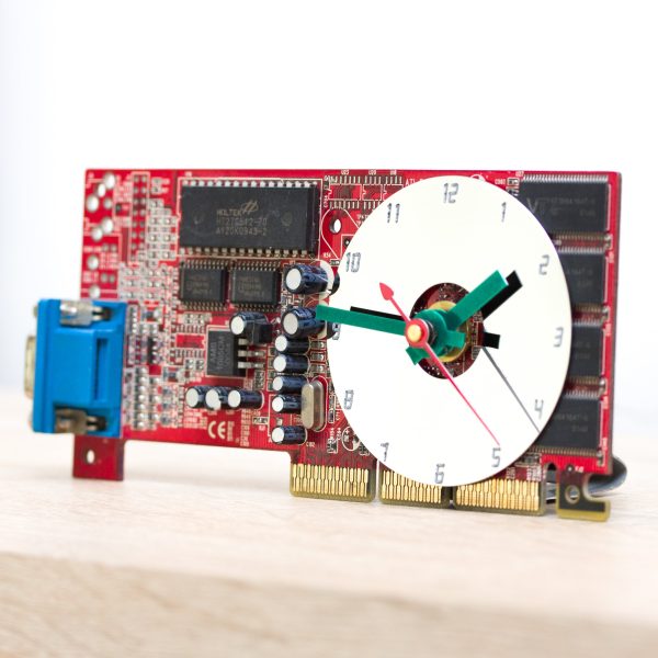 Desk clock - Recycled slim graphics card clock, unique office clock, red circuit board For Discount