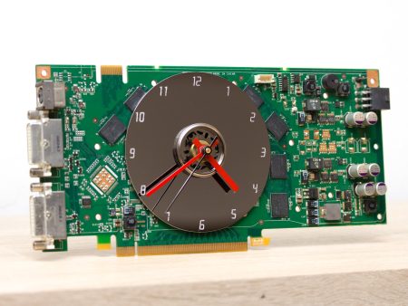 Desk clock - unique office clock, Recycled video card clock - green circuit board Online Sale