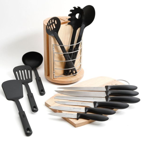 Gibson Home Scranton 14-Piece Stainless Steel Cutlery and Tool Combo Set with Wood Block For Discount