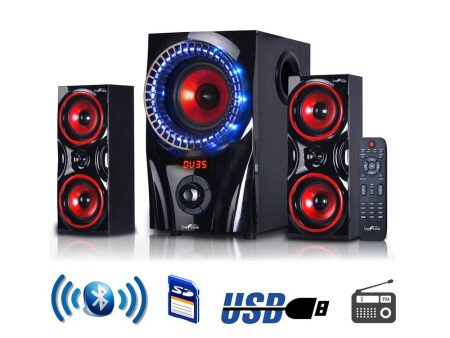 beFree Sound 2.1 Channel Bluetooth Surround Sound Speaker System in Red Online