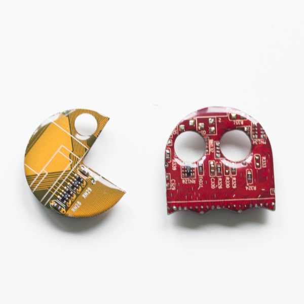 Pacman inspired Pin made with recycled Circuit board - magnetic pin, badge, gift for gamer, geek gift Online