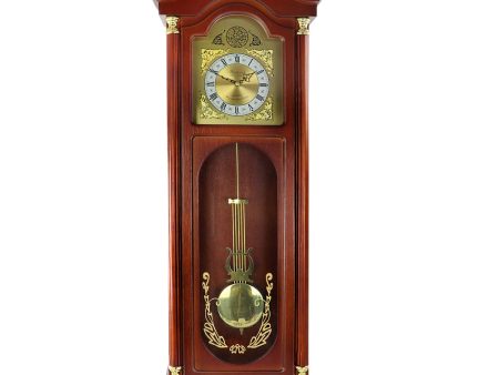 Bedford Clock Collection 33 Inch Chiming Pendulum Wall Clock in Antique Cherry Oak Finish Online Hot Sale