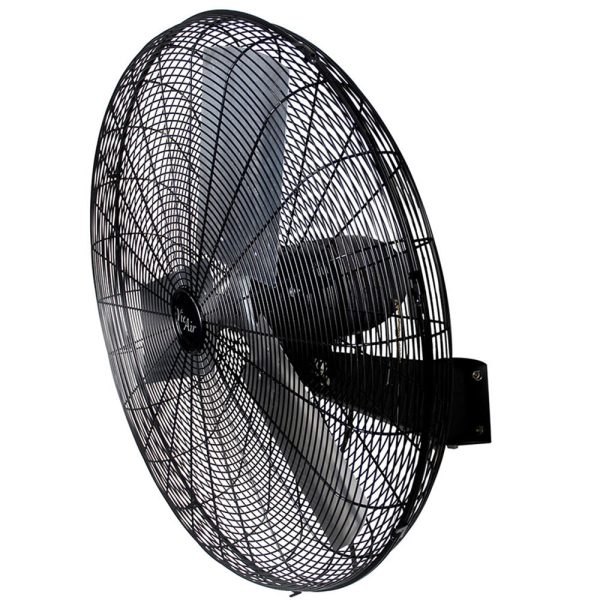 The Vie Air 30 Inch Tilting Wall Mountable Heavy Duty Commercial Strength Oscillating Fan with 3 Speed Motor in Black For Sale