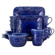 Elama Indigo Lotus 16 Piece Square Dinnerware Set For Sale