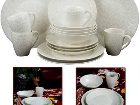 Elama Ivory Terrace 16 Piece Textured Dinnerware Set Supply