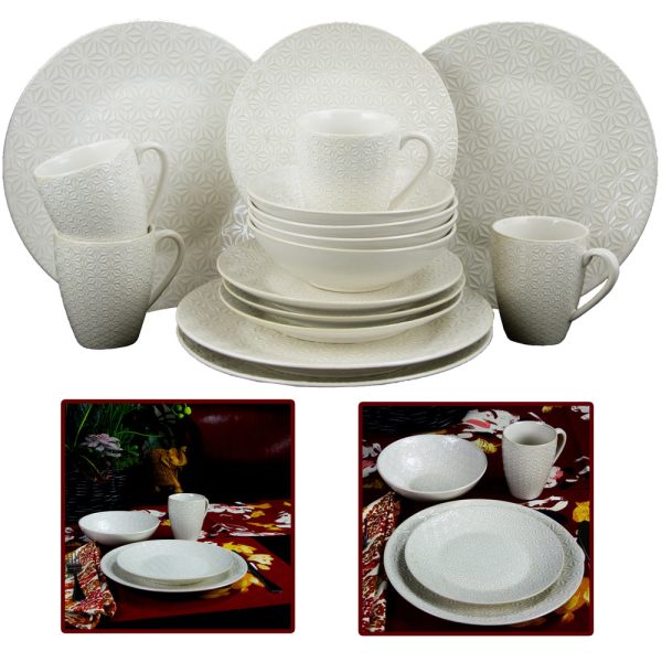 Elama Ivory Terrace 16 Piece Textured Dinnerware Set Supply