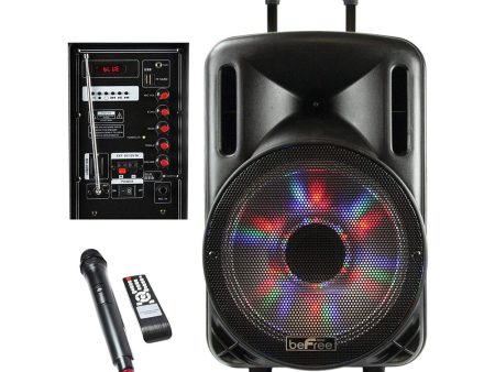 beFree Sound 12 Inch 2500 Watt Bluetooth Portable Party PA Speaker With Illuminating Lights and USB MicroSD AUX-in FM Radio DV12V Inputs Cheap