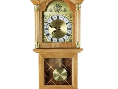 Bedford Clock Collection Classic 26 Inch Wall Clock in Golden Oak Finish on Sale