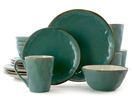 Elama Caribean Tide 16 Piece Luxurious Stoneware Dinnerware with Complete Setting for 4 Hot on Sale