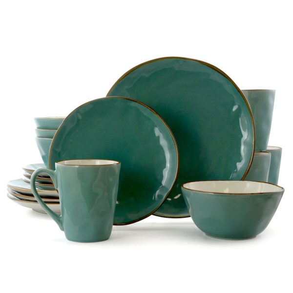 Elama Caribean Tide 16 Piece Luxurious Stoneware Dinnerware with Complete Setting for 4 Hot on Sale