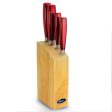 Gibson Calmore 5 Piece Cutlery Knife Set in Red with Rubberwood Block For Cheap