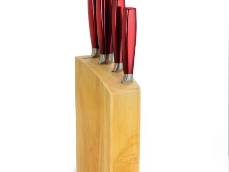 Gibson Calmore 5 Piece Cutlery Knife Set in Red with Rubberwood Block For Cheap