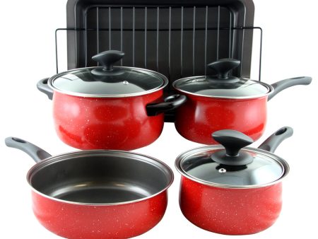 Sunbeam Kelfield 9 piece Nonstick Cookware Set in Red with Bakelite Handle Knob on Sale