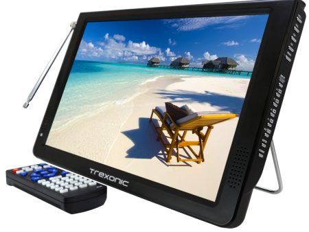 Trexonic Ultra Lightweight Rechargeable Widescreen 12  LED Portable TV with HDMI, SD, MMC, USB, VGA, Headphone Jack, AV Inputs and Output and Built-in Digital Tuner and Detachable Antenna Online Hot Sale