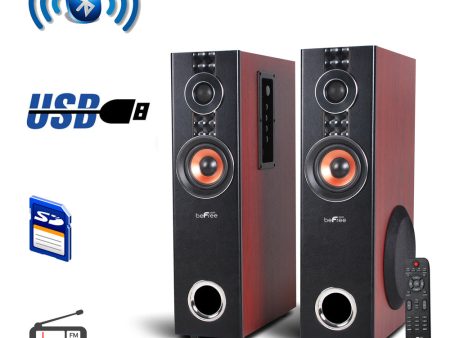 beFree Sound 2.1 Channel Powered Bluetooth Dual Wood Tower Speakers with Optical Input Supply