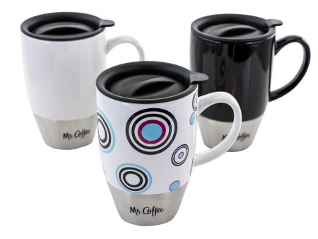 Mr. Coffee Couplet 3 Piece 15 Ounce Ceramic and Stainless Steel Travel Mugs in Assorted Designs Sale