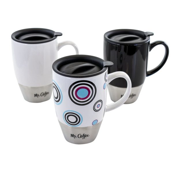 Mr. Coffee Couplet 3 Piece 15 Ounce Ceramic and Stainless Steel Travel Mugs in Assorted Designs Sale