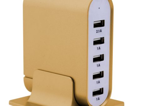 Trexonic 7.1 Amps 5 Port Universal USB Compact Charging Station in Gold Finish Online Sale