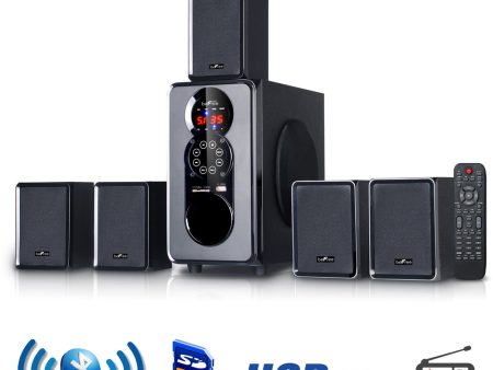 beFree Sound 5.1 Channel Surround Sound Bluetooth Speaker System in Black Hot on Sale