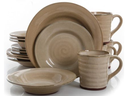 Gibson Elite Mariani 16 Piece Round Stoneware Dinnerware Set in Taupe Discount