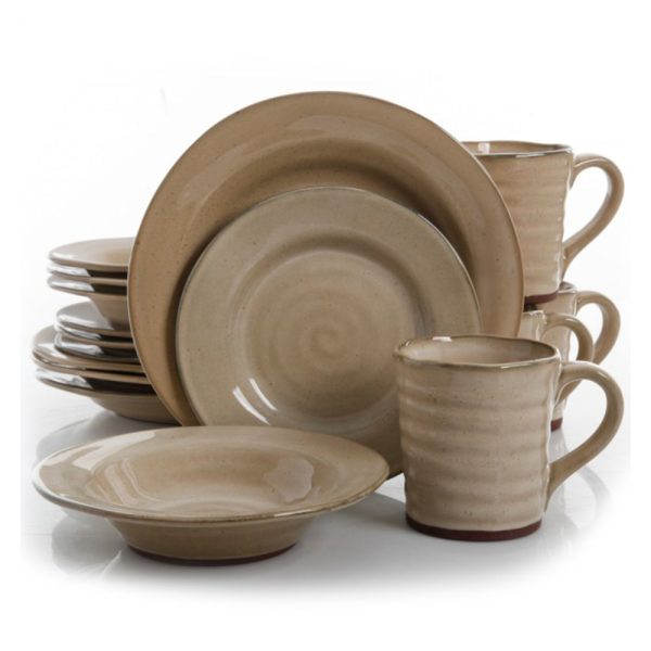 Gibson Elite Mariani 16 Piece Round Stoneware Dinnerware Set in Taupe Discount