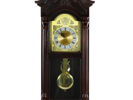 Bedford Clock Collection 25.5 Inch Antique Mahogany Cherry Oak Chiming Wall Clock with Roman Numerals For Cheap