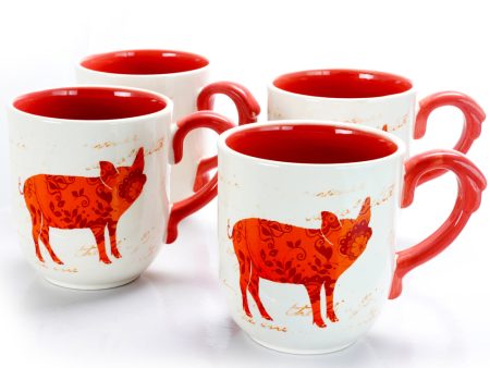 Urban Market Life on the Farm 4 Piece 20.25 Ounce Ceramic Pig Cup Set For Cheap