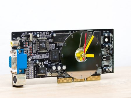 Desk clock - Recycled slim graphics card clock, unique office clock, black circuit board For Cheap