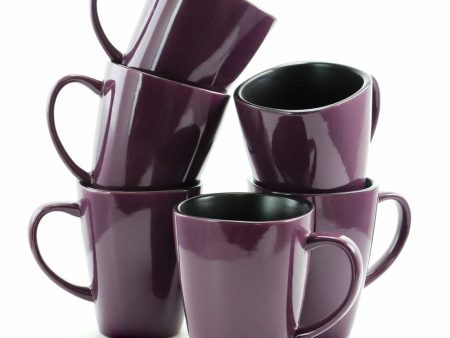 Elama Mulberry 14 oz Stoneware Mugs in Purple, Set of 6 Cheap