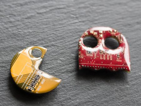 Pacman inspired Pin made with recycled Circuit board - magnetic pin, badge, gift for gamer, geek gift Online