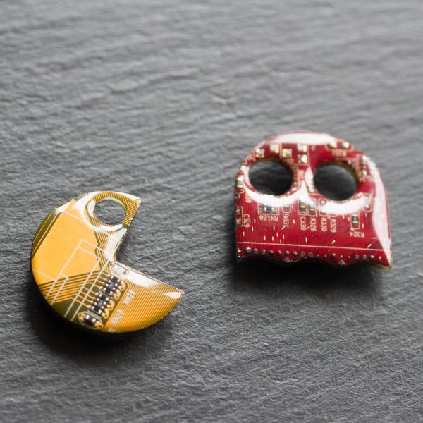 Pacman inspired Pin made with recycled Circuit board - magnetic pin, badge, gift for gamer, geek gift Online